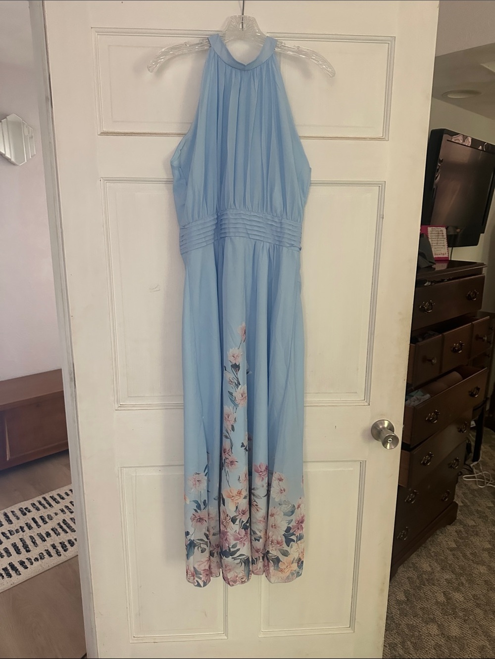 Light Blue Floral Halter Maxi Dress